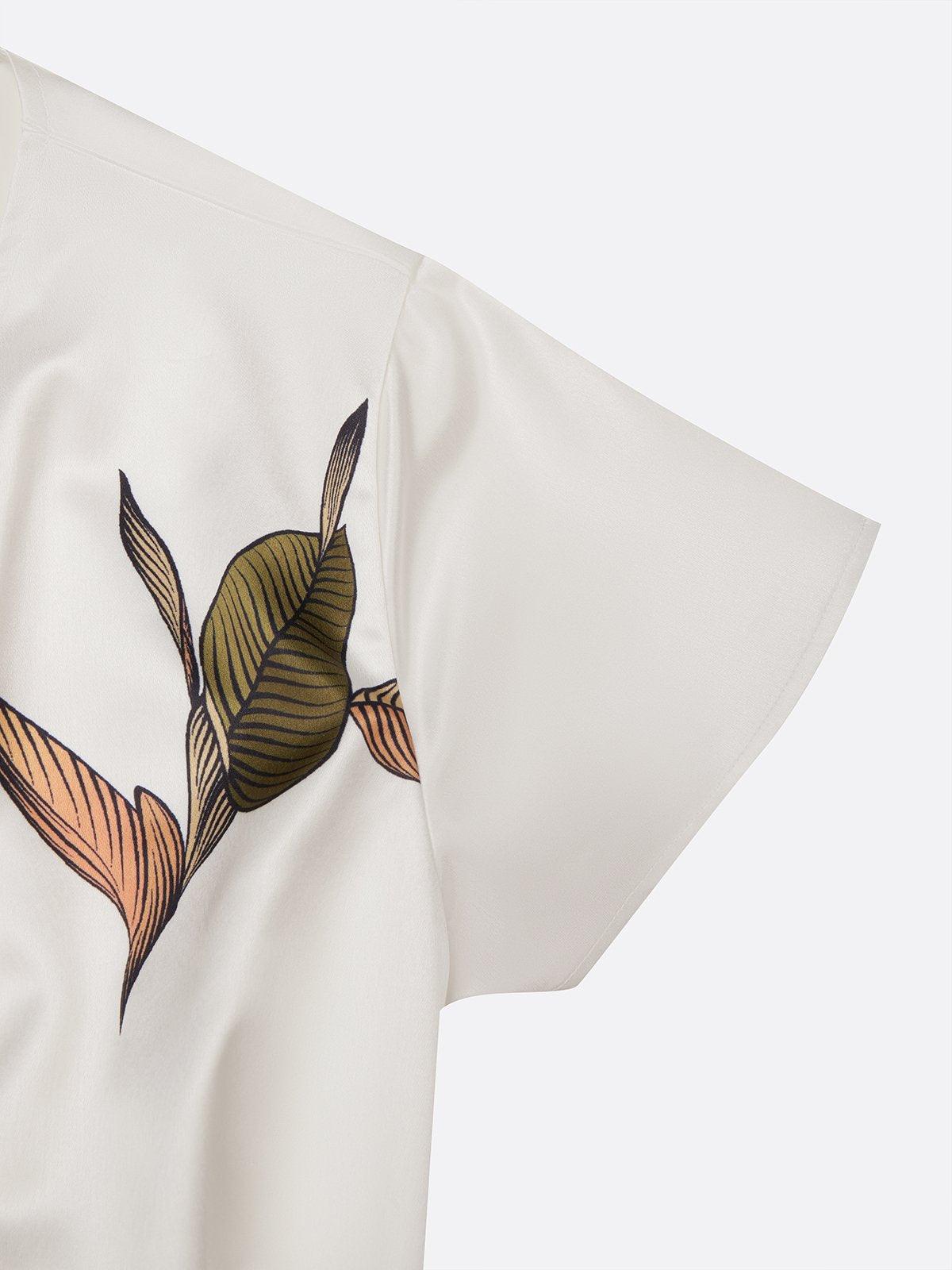 Midi bodycon dress in satin with white leaf pattern