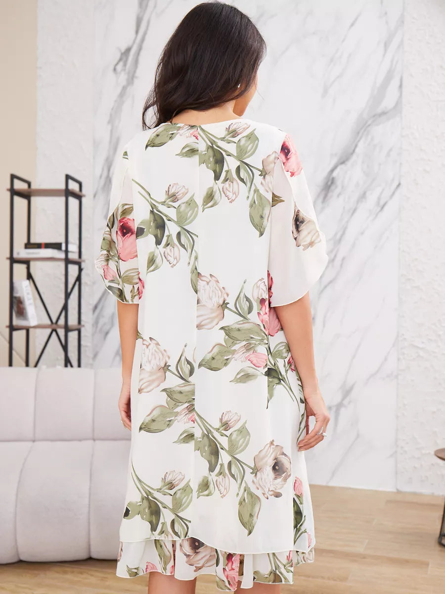 Judith | Elegant Floral Print Chiffon Dress
