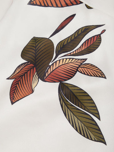 Midi bodycon dress in satin with white leaf pattern